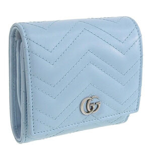 Gucci Bi fold Wallet Leather Blue GG Marmont Cash